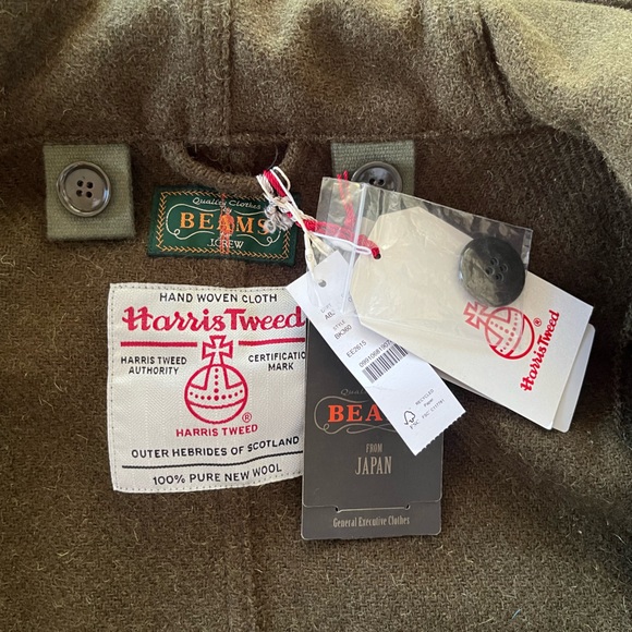 BEAMS Japan X J Crew Harris Tweed Coat Jacket Military Green Men’s Small $1198 - Picture 10 of 14